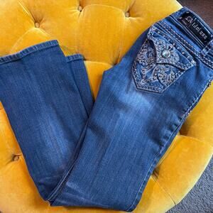 L.A. Idol USA Rhinestone Fleur-de-Lis Bootcut Denim Jeans — Size 29 x 34